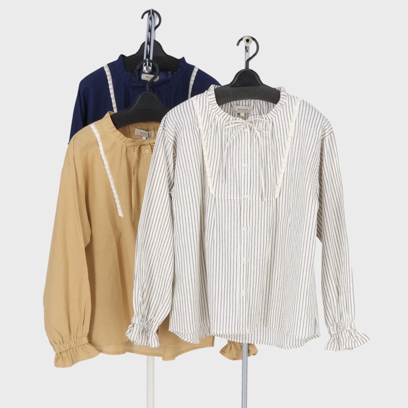 婦人長袖リボン付きブラウス