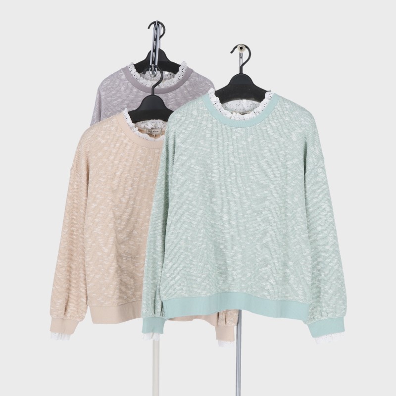 婦人長袖レイヤード風レース使いプルオーバー