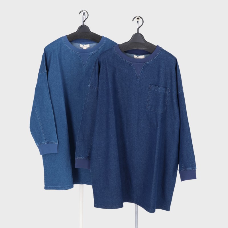 婦人長袖ストレッチデニムシャツチュニック