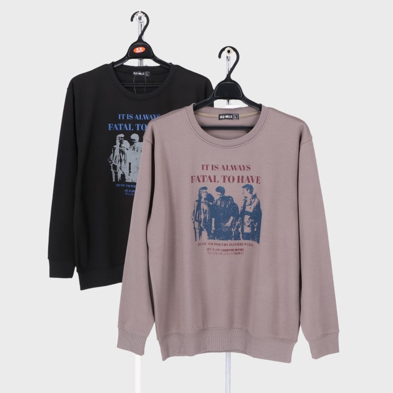 紳士大寸裏起毛クルートレーナーバンド柄