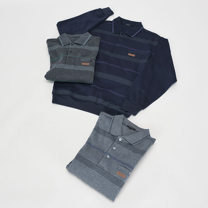 紳士大寸裏起毛前身ボーダーポロトレーナー