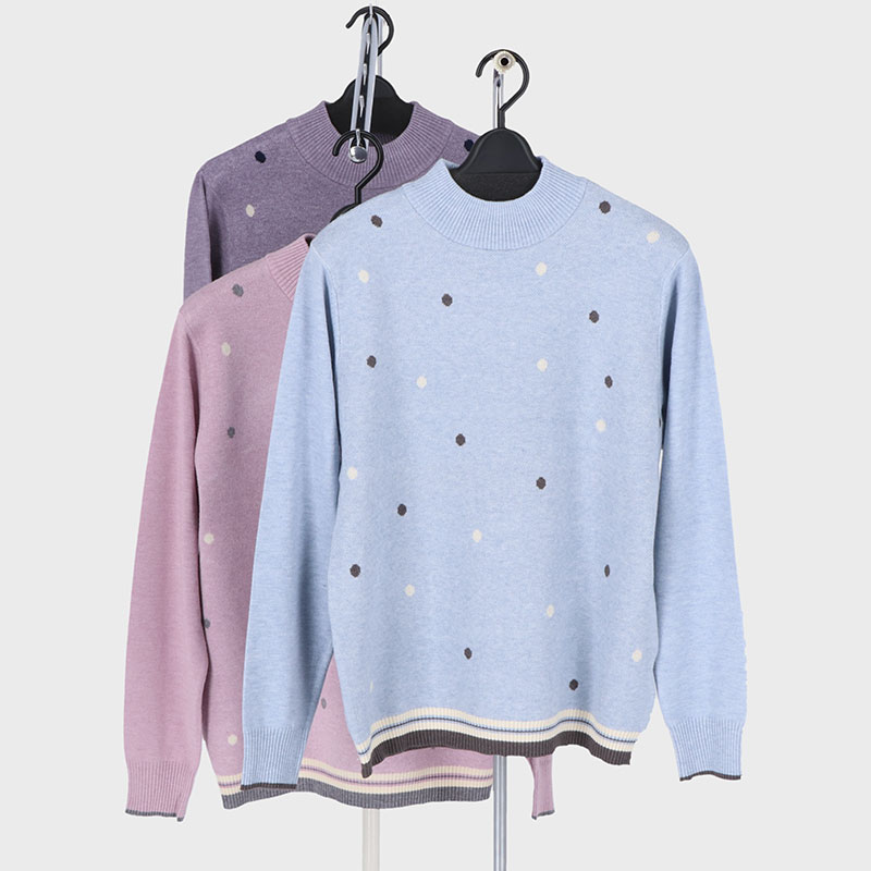 婦人もちもちニット配色プルオーバー