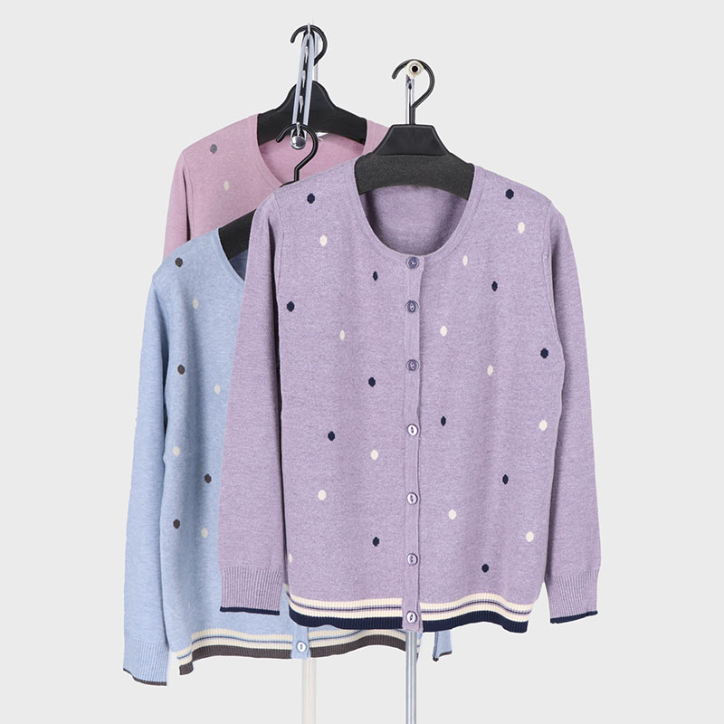 婦人もちもちニット配色カーディガン