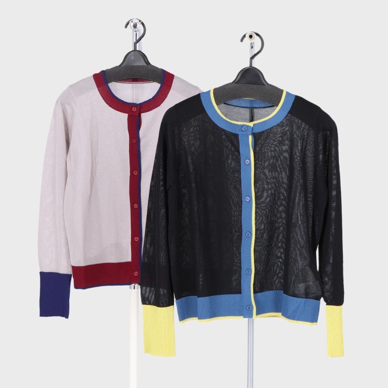 婦人配色シアーカーディガン