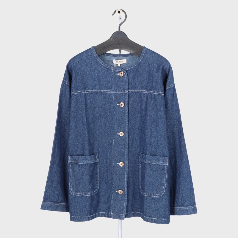 婦人デニムノーカラージャケット