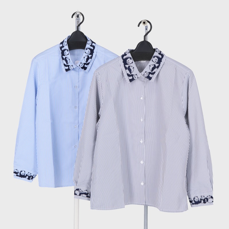 婦人長袖パンダ刺繍シャツ