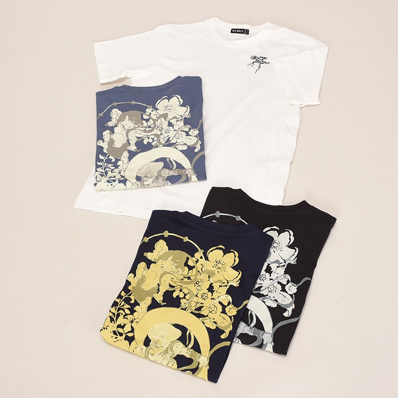 紳士バックプリントTシャツ和柄風神雷神
