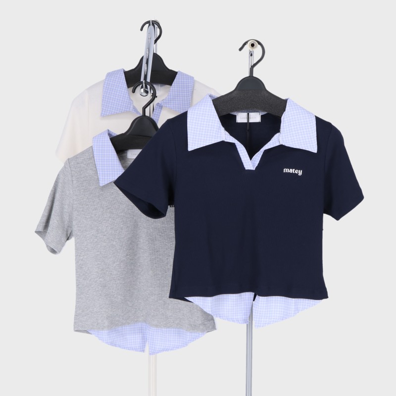 婦人チェック柄スキッパー衿PO