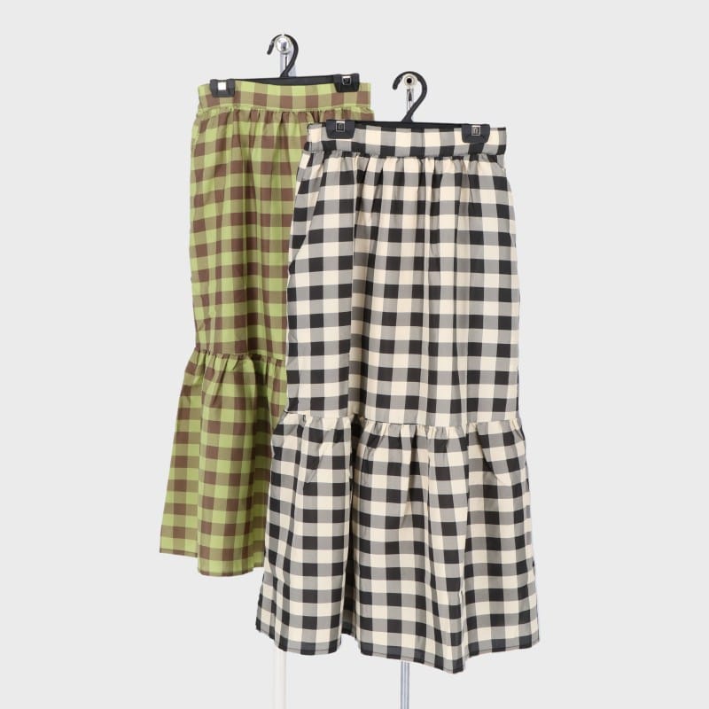 婦人ギンガムチェックティアードスカート
