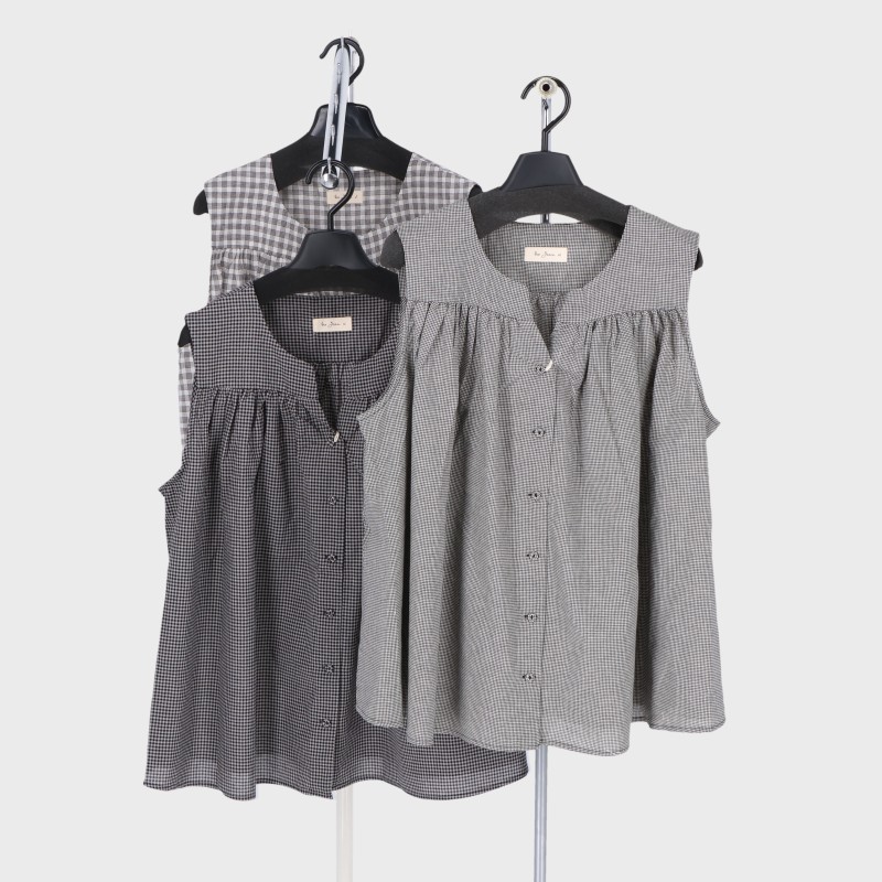 婦人麻タッチスキッパーノースリーブブラウス