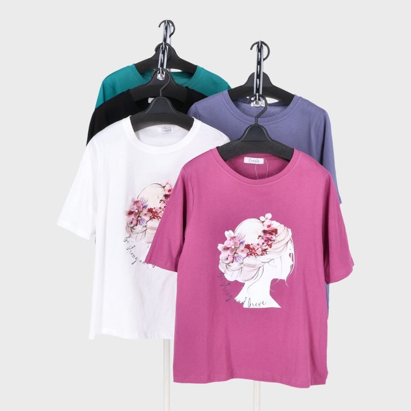 婦人パール付き女性柄Tシャツ