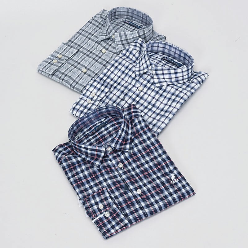 紳士小寸ブランド長袖梨地格子シャツ