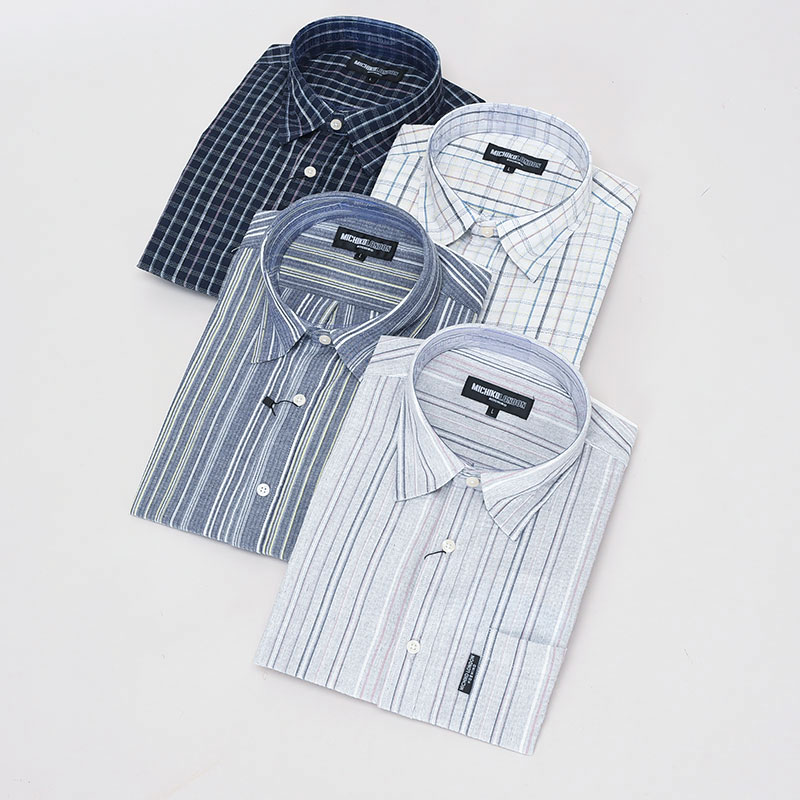 紳士長袖ブランドしじら格子ストライプシャツ