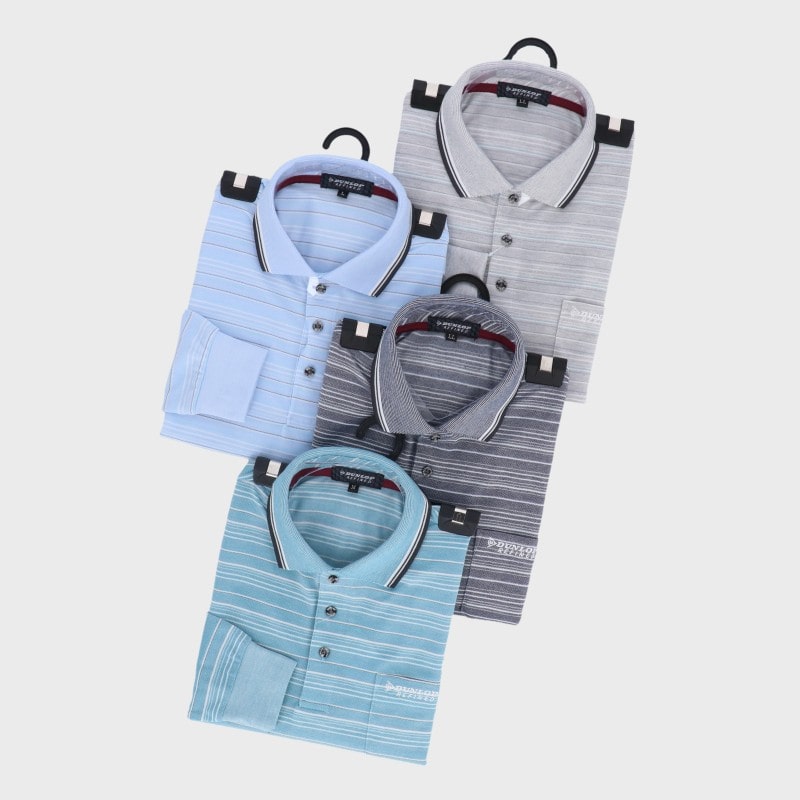 紳士大寸長袖ブランドボーダー鹿の子ポロシャツ