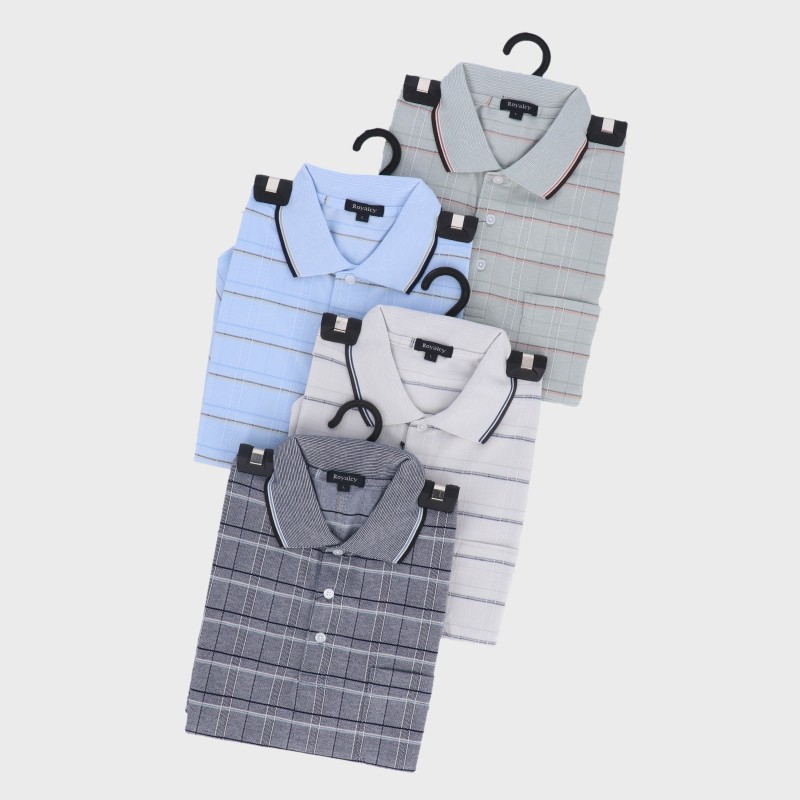 半袖格子ポロシャツ