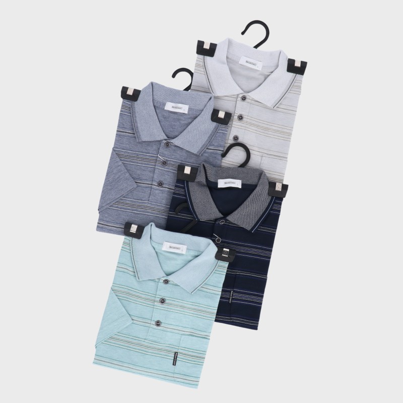 紳士半袖格子鹿の子ポロシャツ