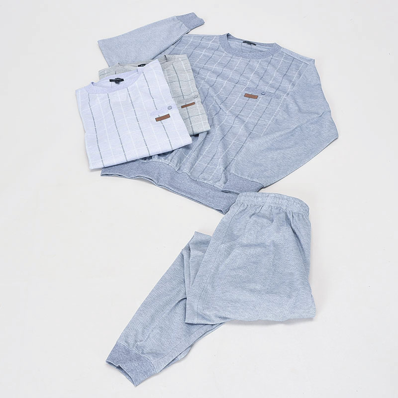 長袖鹿の子前身プリント丸首スーツ