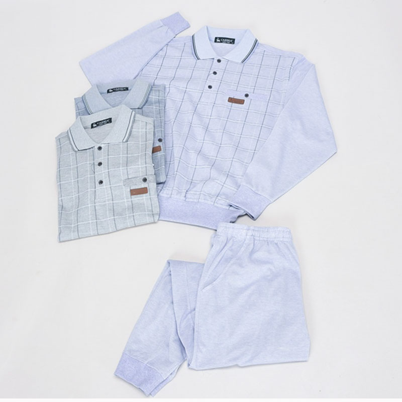 紳士大寸長袖前身プリントポロスーツ