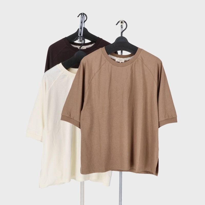 婦人6分袖綿100%ラグラン袖Tシャツ