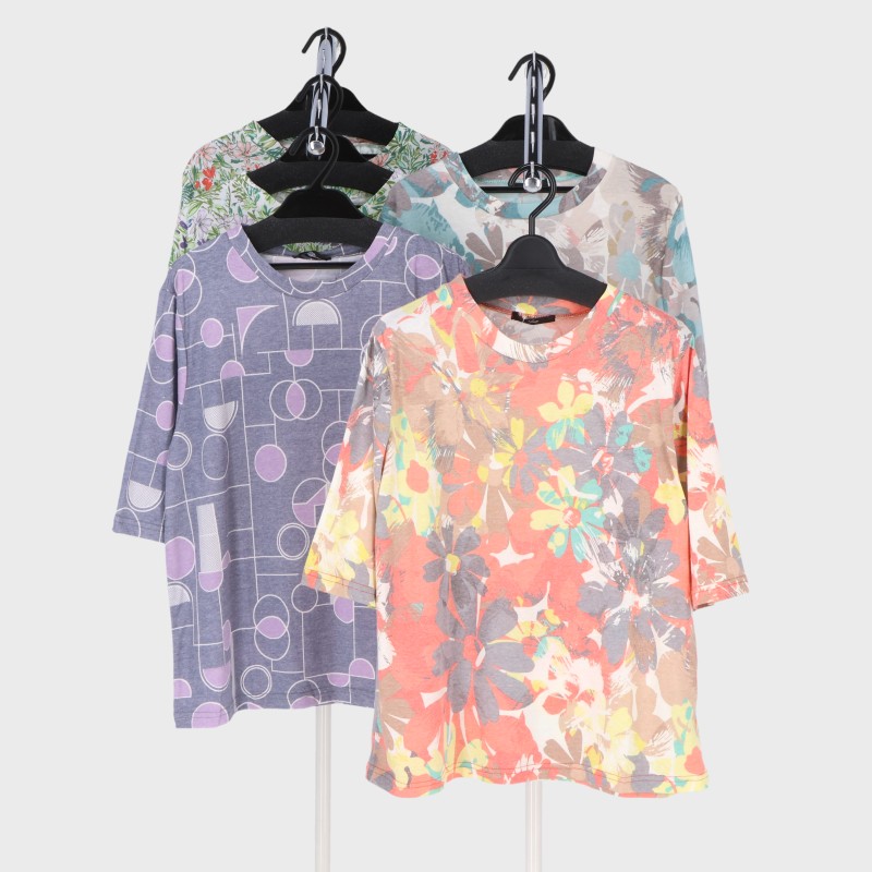 婦人5分袖綿プリントTシャツ