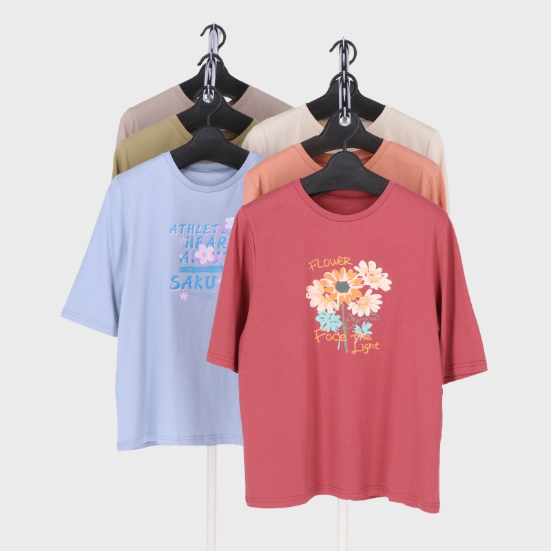 婦人5分袖プリントTシャツ