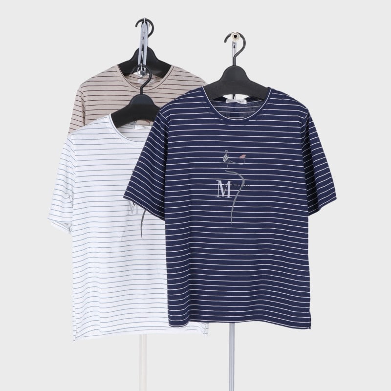 婦人大寸半袖ボーダーTシャツ2柄