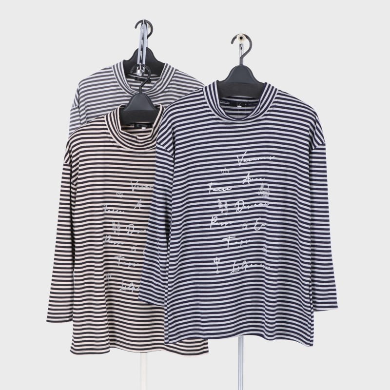 婦人前身プリントボーダーTシャツ
