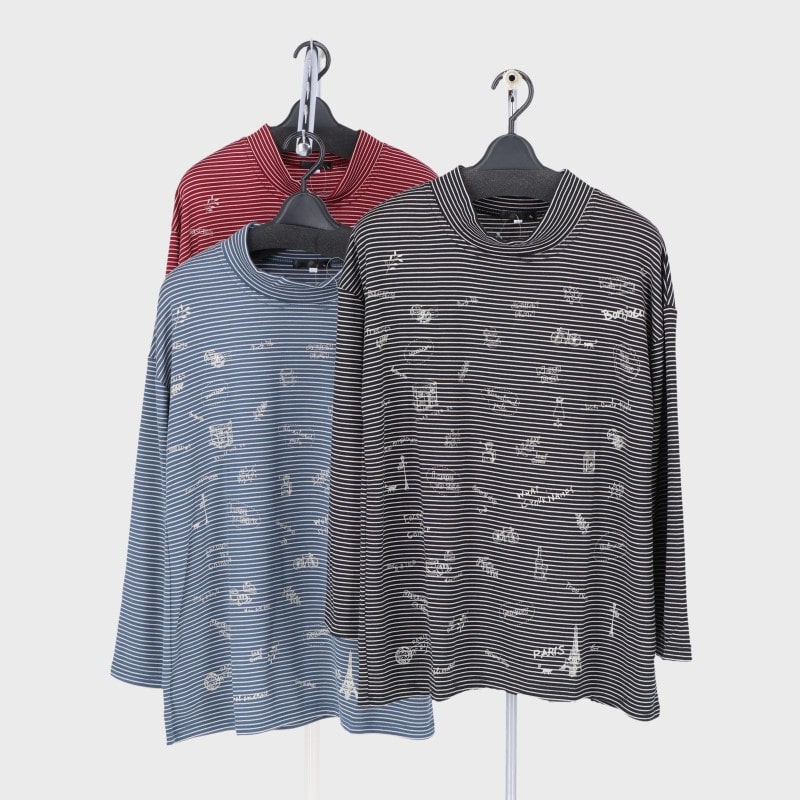 婦人前身プリントボーダーTシャツ