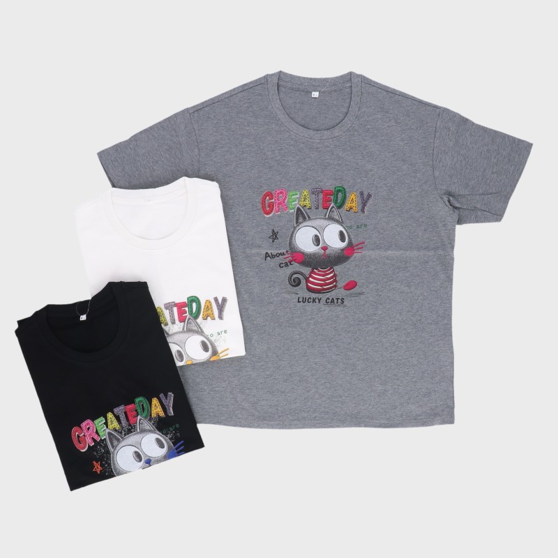 【バンドル】婦人5分袖ネコ柄プリントTシャツ