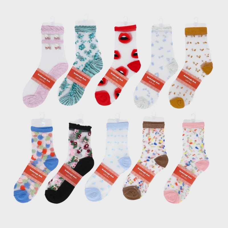 【バンドル】婦人『Seethrough Sock』婦人シ−スル−ソックス派手柄クル−丈