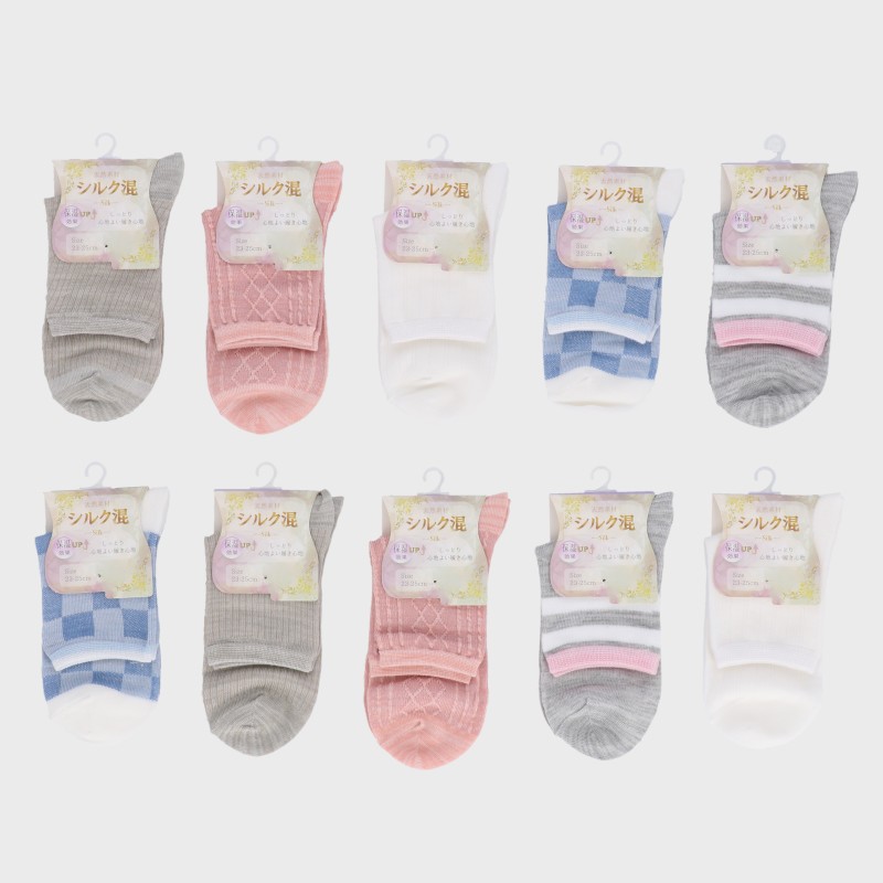 【バンドル】婦人『シルク混』シルク混柄クルー丈ソックス