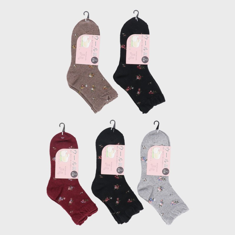 【バンドル】婦人『ウール混』2足組大花柄クルー丈ソックス