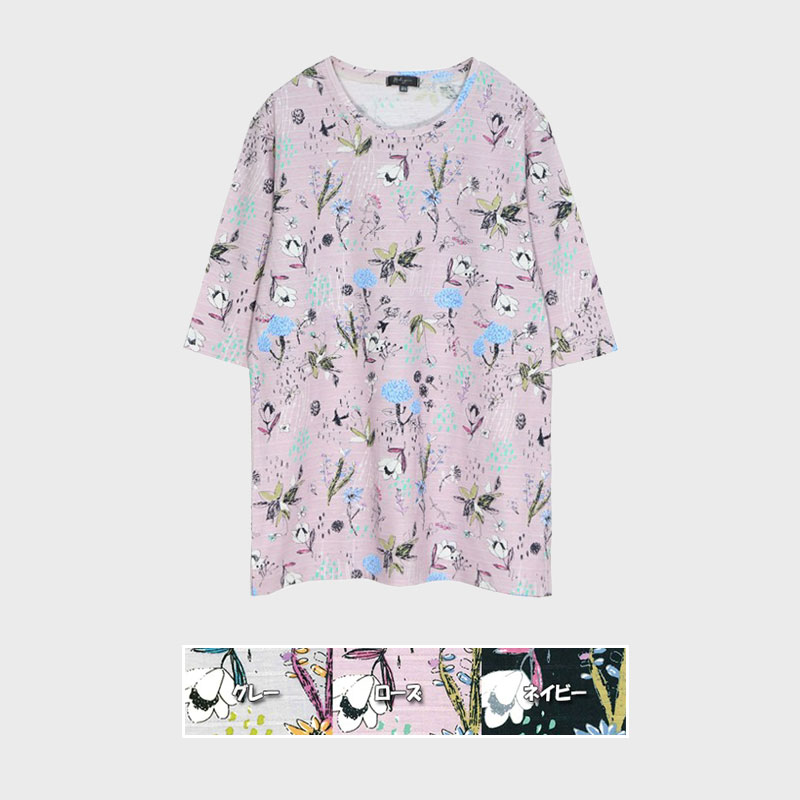 【バンドル】婦人5分袖総柄ジャガードプリントTシャツ