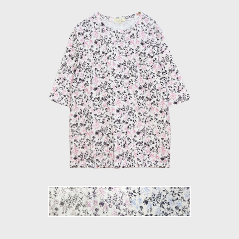 【バンドル】婦人大寸5分袖総柄プリントTシャツ