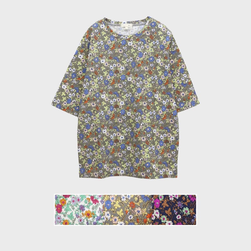 【バンドル】婦人5分袖総柄プリントTシャツ