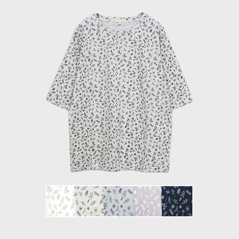 【バンドル】婦人5分袖総柄プリントTシャツ