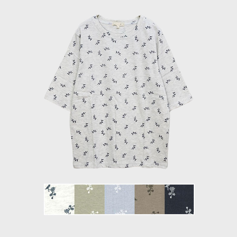 【バンドル】婦人5分袖総柄プリントTシャツ