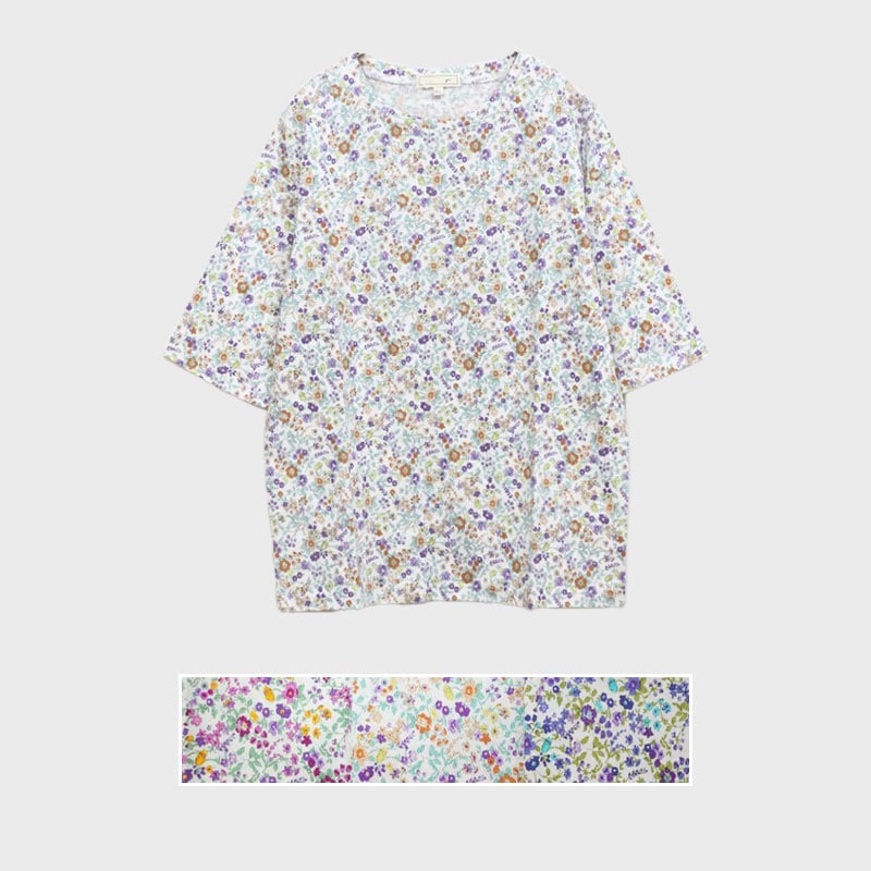 【バンドル】婦人5分袖総柄プリントTシャツ