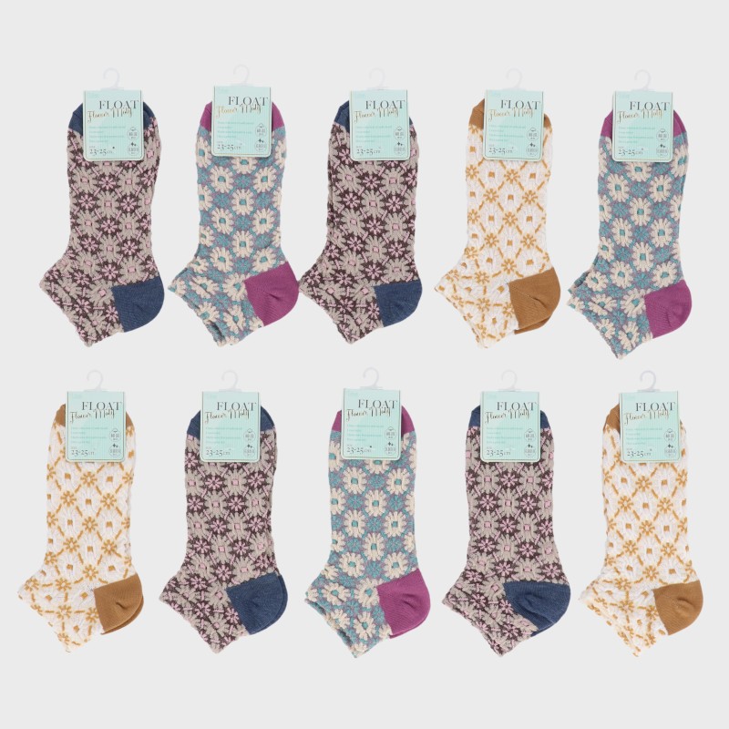 【バンドル】婦人『FLOAT』綿混フロ−ト花柄スニ−カ−丈ソックス