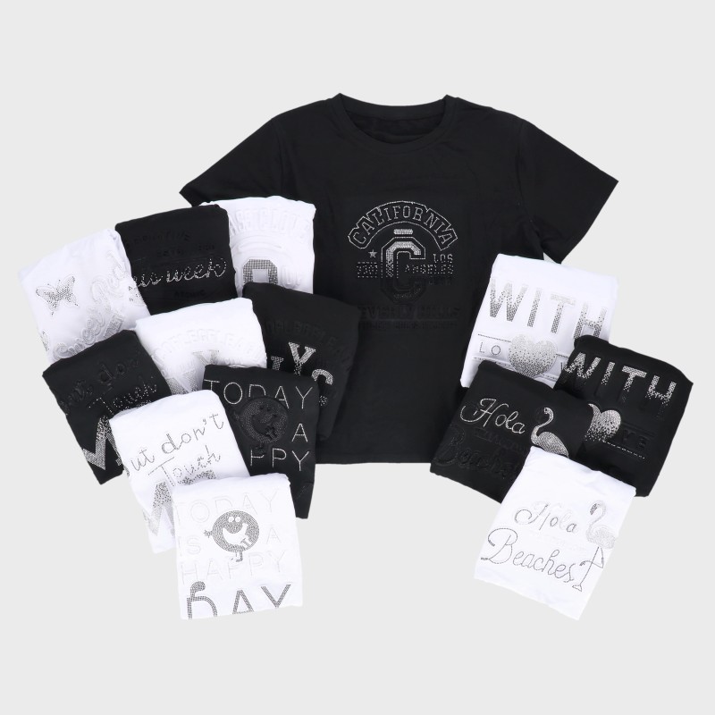 【バンドル】婦人半袖エンボス加工ハピス付きTシャツ