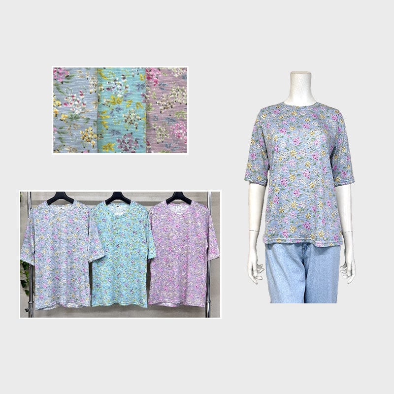 【バンドル】婦人大寸綿スラブ5分袖プリントTシャツ