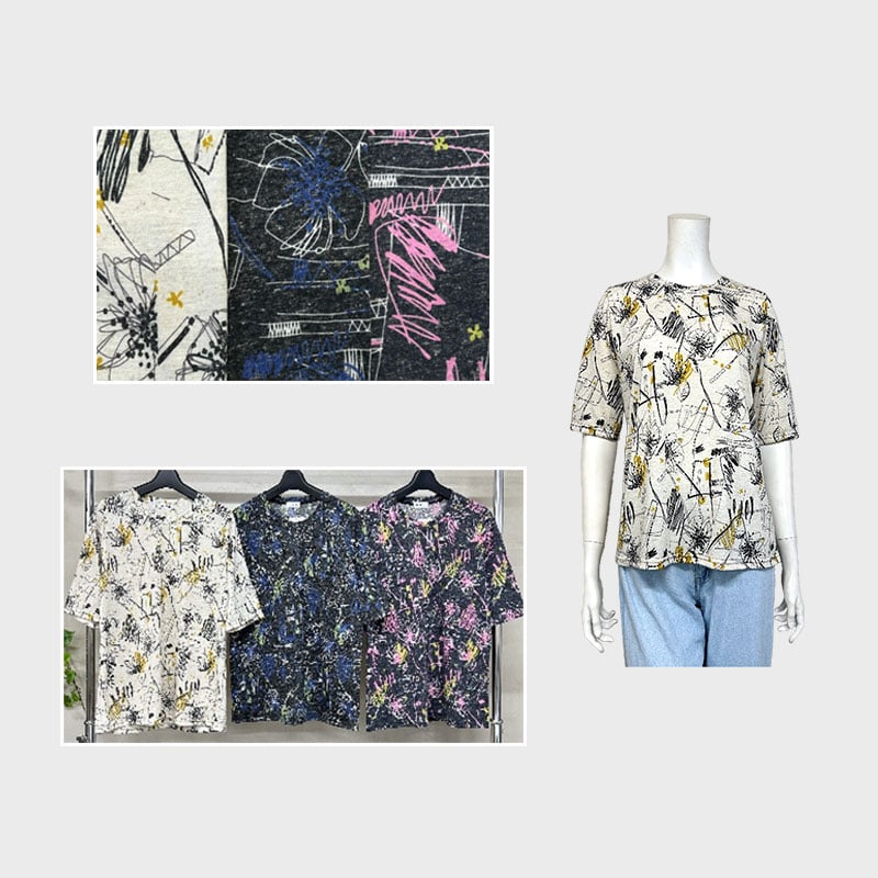 【バンドル】婦人大寸麻混プリントTシャツ