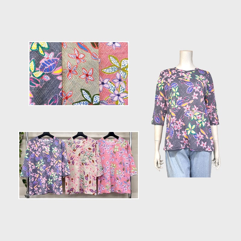 【バンドル】婦人大寸7分袖ジャガードプリントTシャツ