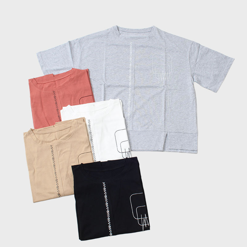 【バンドル】婦人5分袖刺しゅう裾切り替えTシャツ